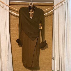 Elegant Olive Green Wrap Dress